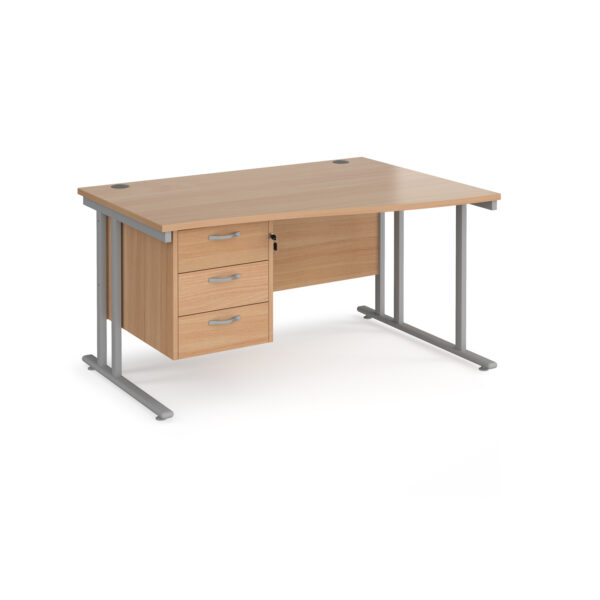 Maestro 25 cantilever right hand wave desk with 3 drawer ped
