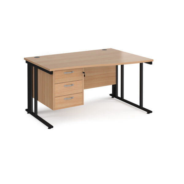 Maestro 25 cable managed right hand wave desk with 3 drawer ped