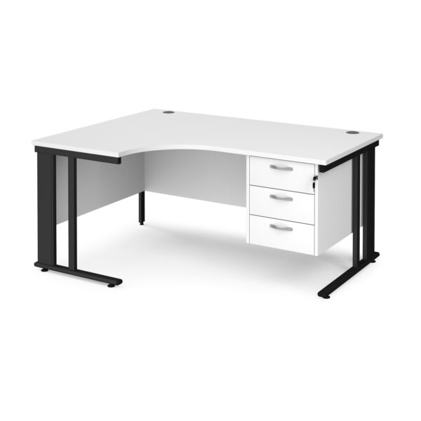 Maestro 25 cable managed left hand ergonomic desk with 3 drawer ped